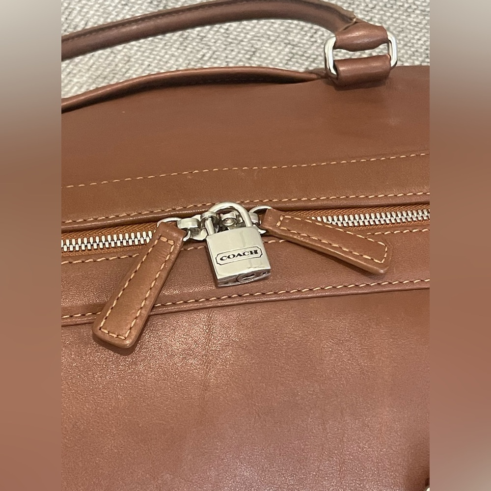 Coach Heavy Brown Leather Travel Duffel Bag with Coach Lock and Key - Picture 2 of 16